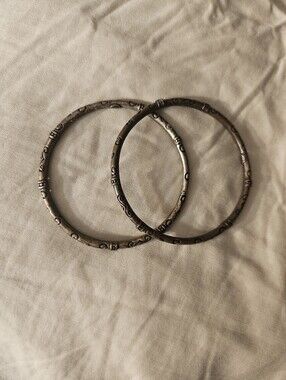 Vintage Premier Designs Scroll Embossed‎ Gold And Copper Tone Bangle Bracelets